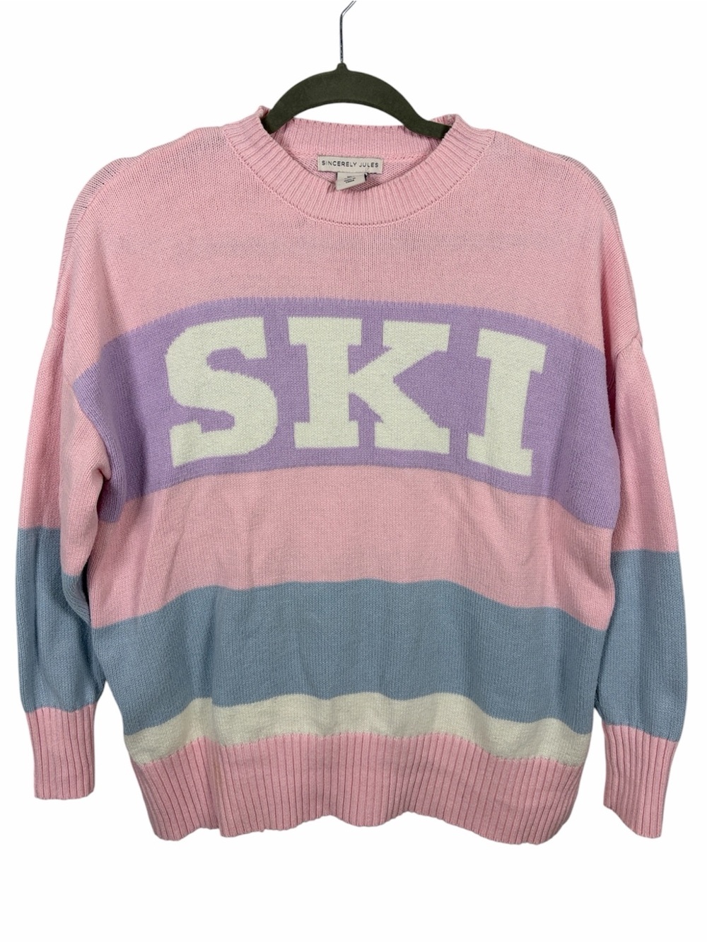 Sincerely Jules SKI Retro Colorblock Oversized Sweater Pink XS